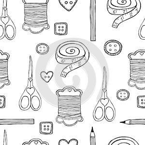 Hand drawn sewing seamless pattern