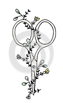 Hand Drawn Sewing Vector Scissors Shears Floral
