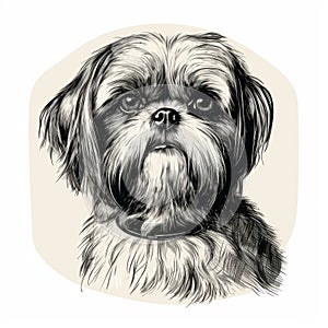 Hand Drawn Shih Tzu Dog Portrait In The Style Of Ivan Fedorovich Choultse