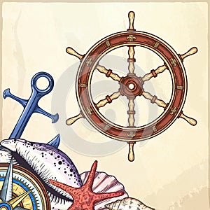 Hand drawn ship stearing wheel.