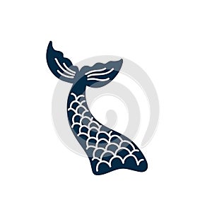 Hand drawn silhouette of mermaid's tail. Vector icon isolated