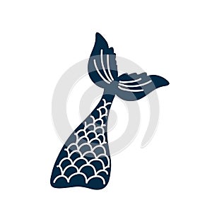 Hand drawn silhouette of mermaid's tail. Vector icon isolated