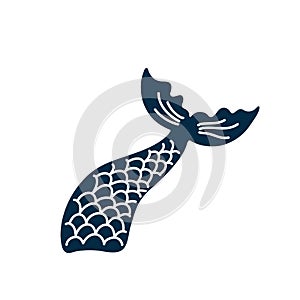 Hand drawn silhouette of mermaid's tail. Vector icon isolated