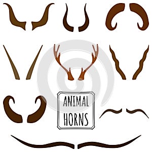 Hand drawn silhouettes collection, set of animal horns.