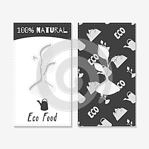 Hand drawn silhouettes. Eco food business cards