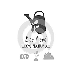 Hand drawn silhouettes. Eco food logo templates for craft food and drink packaging or brand identity