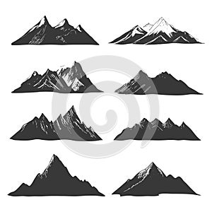 Collection of Hand-Drawn Mountain Peaks, Nature Illustration
