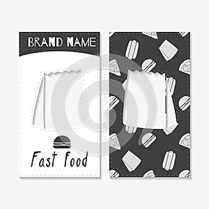 Hand drawn silhouettes. Fast food business cards