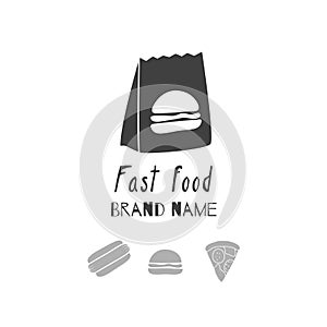 Hand drawn silhouettes. Fast food logo templates for craft packaging or brand identity
