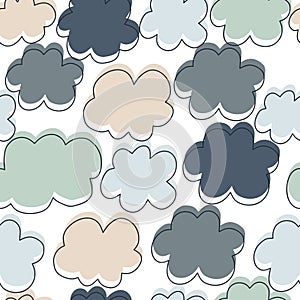 Hand drawn simple clouds seamless pattern. Rain backdrop