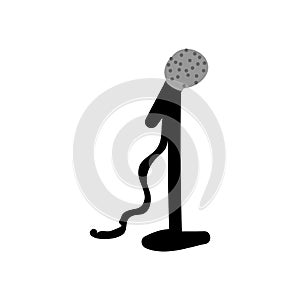 Hand Drawn Simple Microphone on Stand. Concept of Entertainment Media. Icon Motif for Club Pictogram Graphic. Music, Mic