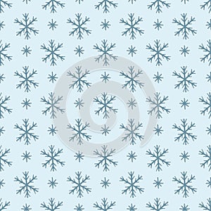 Hand drawn Simple seamless pattern with snowflakes. Christmas Vector for wrapping paper, fabric print, background design