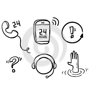 Hand drawn Simple Set of Help And Support Related Vector Line Icons. with doodle cartoon art style vector