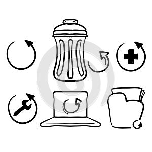 Hand drawn Simple Set of Recovery Related Vector Line Icons. in doodle drawing style vector