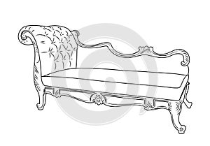 Hand-drawn sketch of antique sofa, bench isolated.