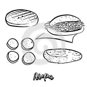 Hand drawn sketch of Arepa food