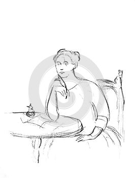 Hand drawn sketch of authoress Jane Austen