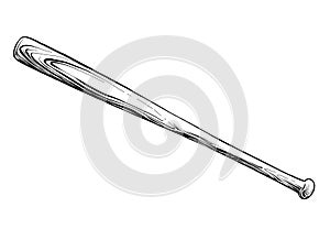 Hand drawn sketch of baseball bat in black isolated on white background. Detailed vintage style drawing, for posters