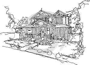 Hand drawn sketch of beautiful classic detached house