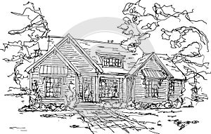 hand drawn sketch of beautiful classic detached house