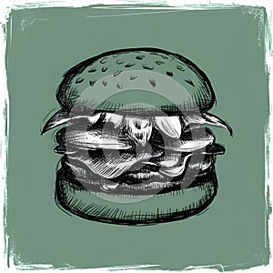 A hand drawn sketch of a burger