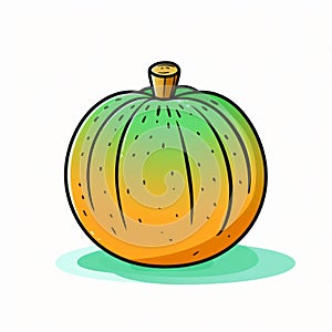 Vintage Comic Style Orange And Green Pumpkin On White Background