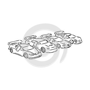 Hand drawn sketch car vector. car model sports, vector sketch. Pencil design.