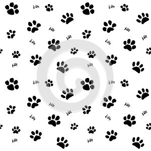 Hand drawn Sketch cats paw and traces seamless pattern, Vector Illustration Elements isolated on white background