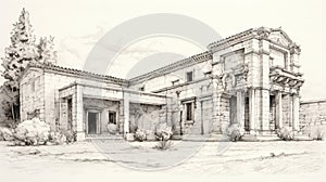 Hand Drawn Sketch Of Classic Byzantine Architecture In Wine Country Italy