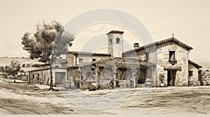 Classic Deconstructivist Architecture Sketch From 1800s Wine Country Italy photo