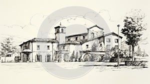 Hand-drawn Sketch Of Classic Italian Countryside Architecture photo