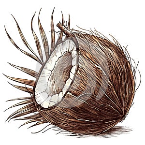 Hand drawn sketch of coconut isolated on white background illustration.