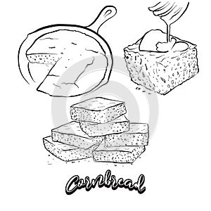 Hand drawn sketch of Cornbread bread