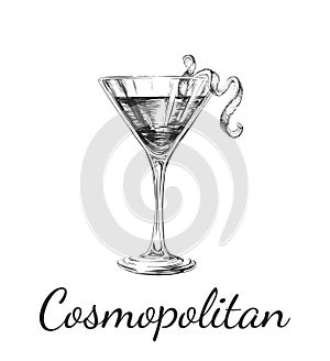 Hand Drawn Sketch Cosmopolitan Cocktail Drinks