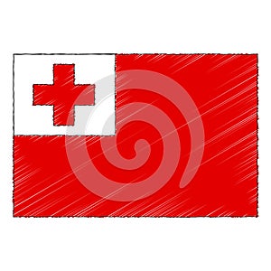 Hand drawn sketch flag of Tonga. doodle style icon