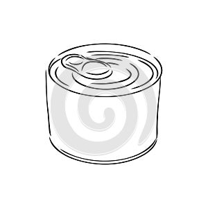 Hand drawn sketch of Food Can isolated, Black and White simple line. Line Drawn Vector