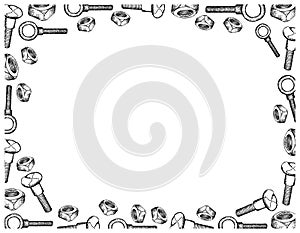 Hand Drawn Sketch Frame of Screws and Nuts