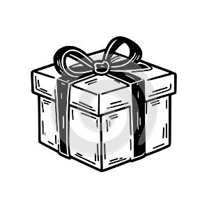 hand drawn sketch of gift box with bow