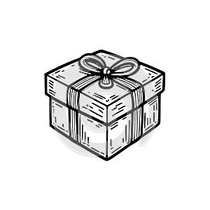 hand drawn sketch of gift box with bow