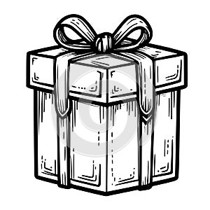 hand drawn sketch of gift box with bow