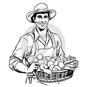 Hand-drawn sketch happy farmer. Farming