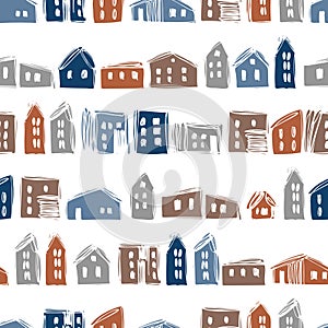 Hand drawn sketch  houses.  Vector  pattern