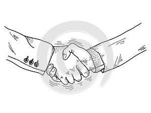 Hand drawn sketch illustration of a handshake. Shaking hands business on comic style. isolated on white background
