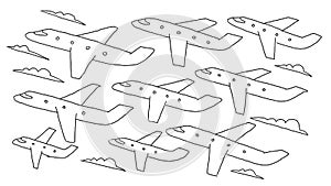 Hand-drawn sketch. lanes fly air flights airline banner. Hand drawn black line clipart