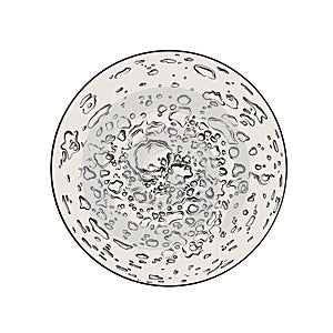 Hand drawn sketch of Mars black isolated on white background. Detailed vintage style drawing, for posters, decoration