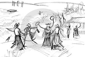 Hand drawn sketch of Midsummer celebrations