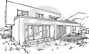 hand drawn sketch of modern detached house