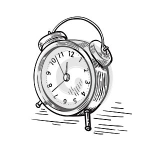 Hand drawn sketch modern old alarm clock vector