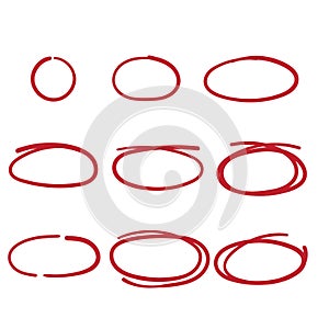 Hand drawn sketch oval, circle markers or highlighter elements with doodle style vector