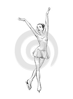 Hand-drawn Sketch, Pencil Illustration of a Figure Skater Woman